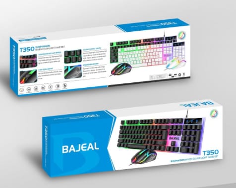 BAJEAL t350 104 touches interface USB clavier rétroéclairé et souris combo de jeu pour gamer à la maison de bureau